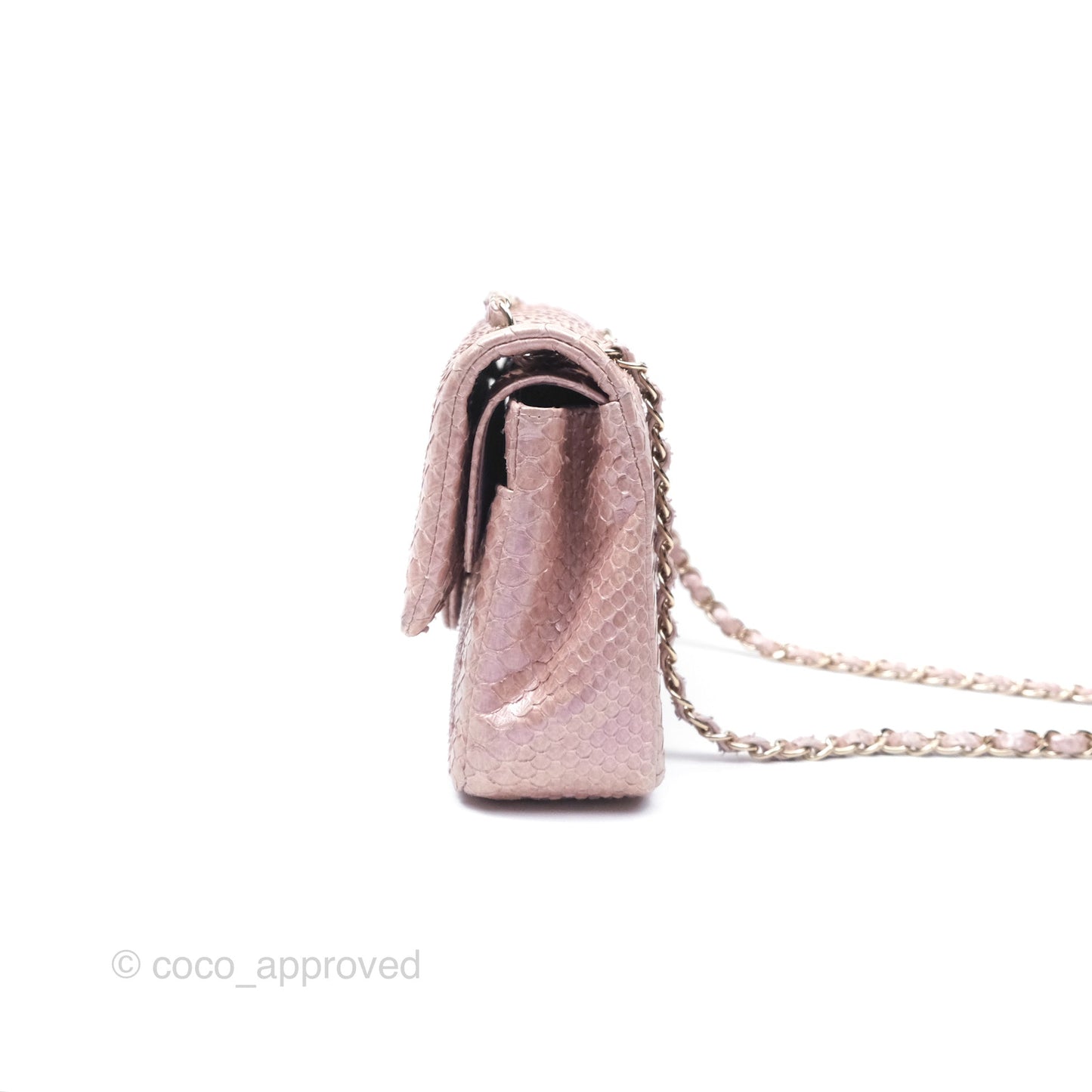 Chanel Classic M/L Medium Flap Quilted Iridescent Pink Python Gold Hardware