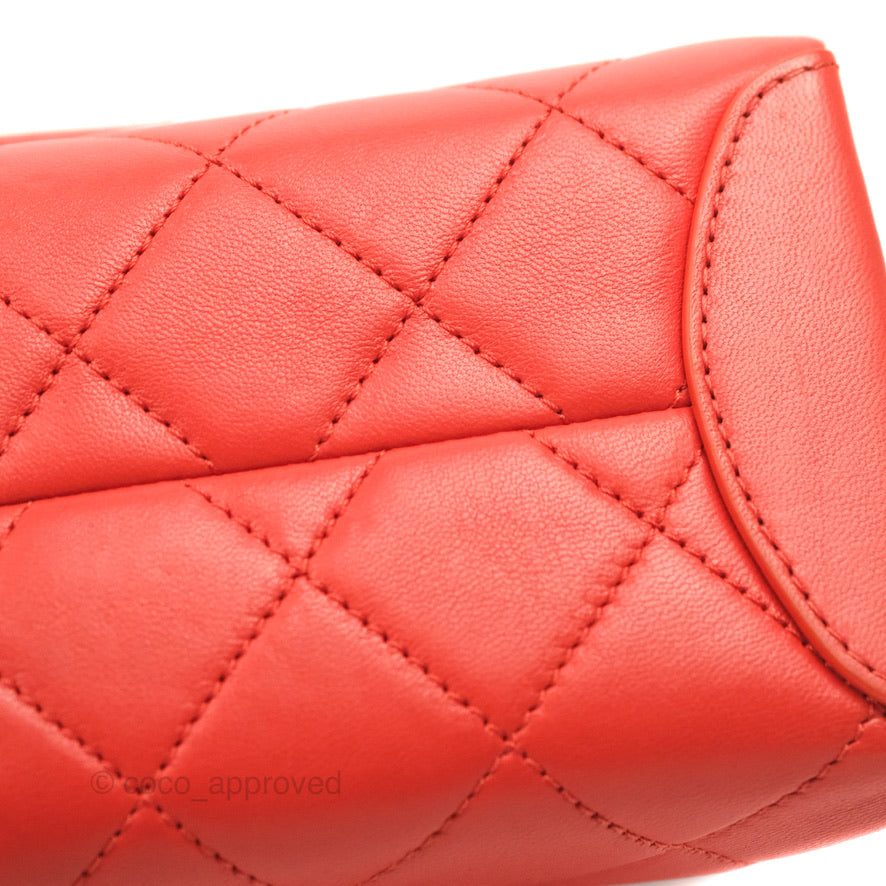 Chanel Top Handle Flap Bag Red Lambskin Aged Gold Hardware
