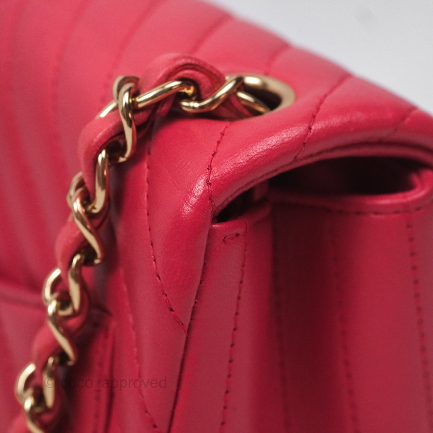 Chanel Mini Square Flap Chevron Dark Pink Lambskin Gold Hardware