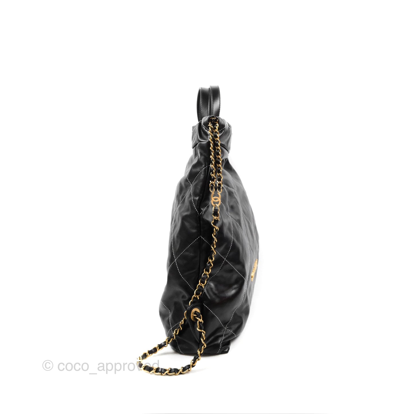Chanel 22 Medium Shiny Calfskin Quilted Backpack Black