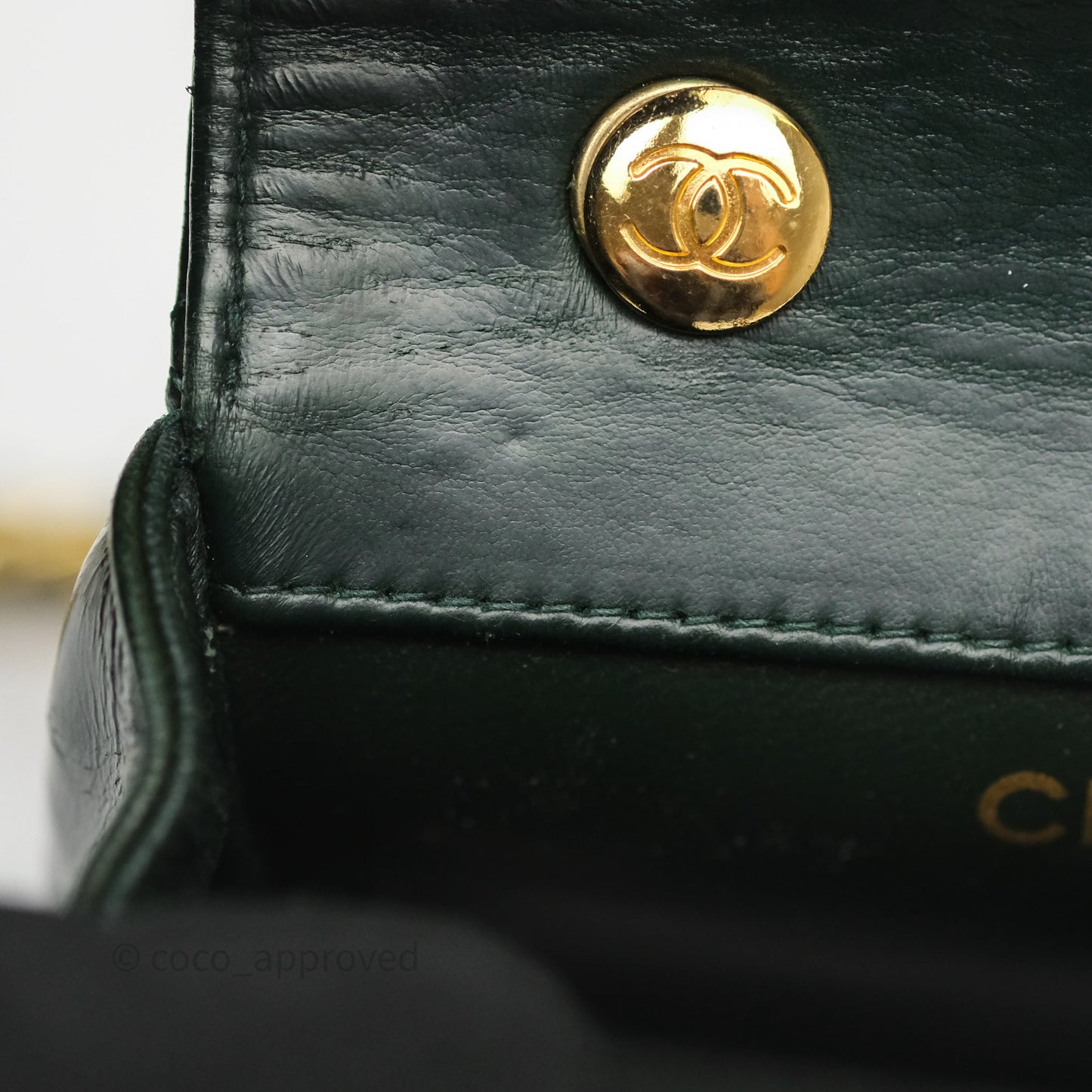 Chanel Vintage Mini Flap Bag Dark Green Lambskin Gold Hardware