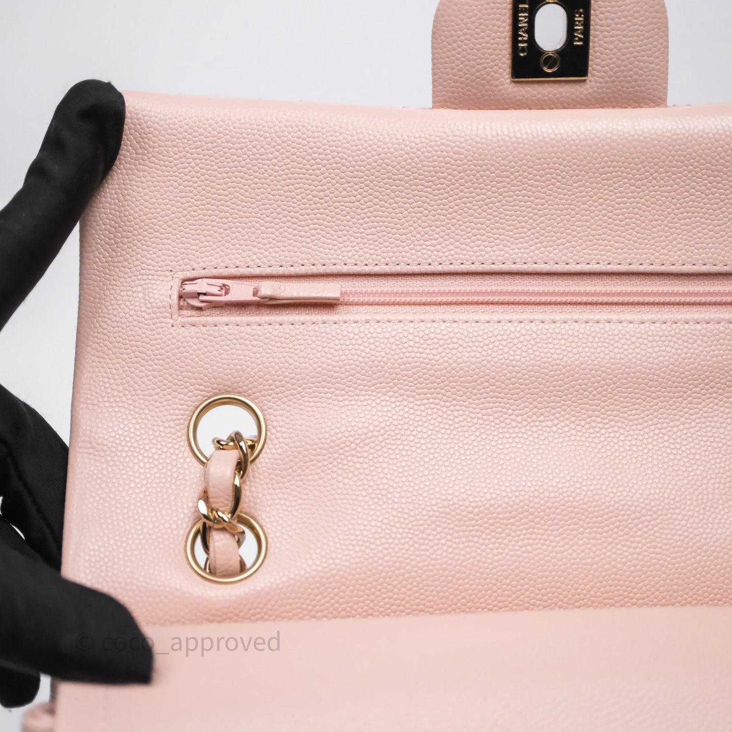 Chanel Small Classic Flap Quilted Light Pink Caviar Gold Hardware