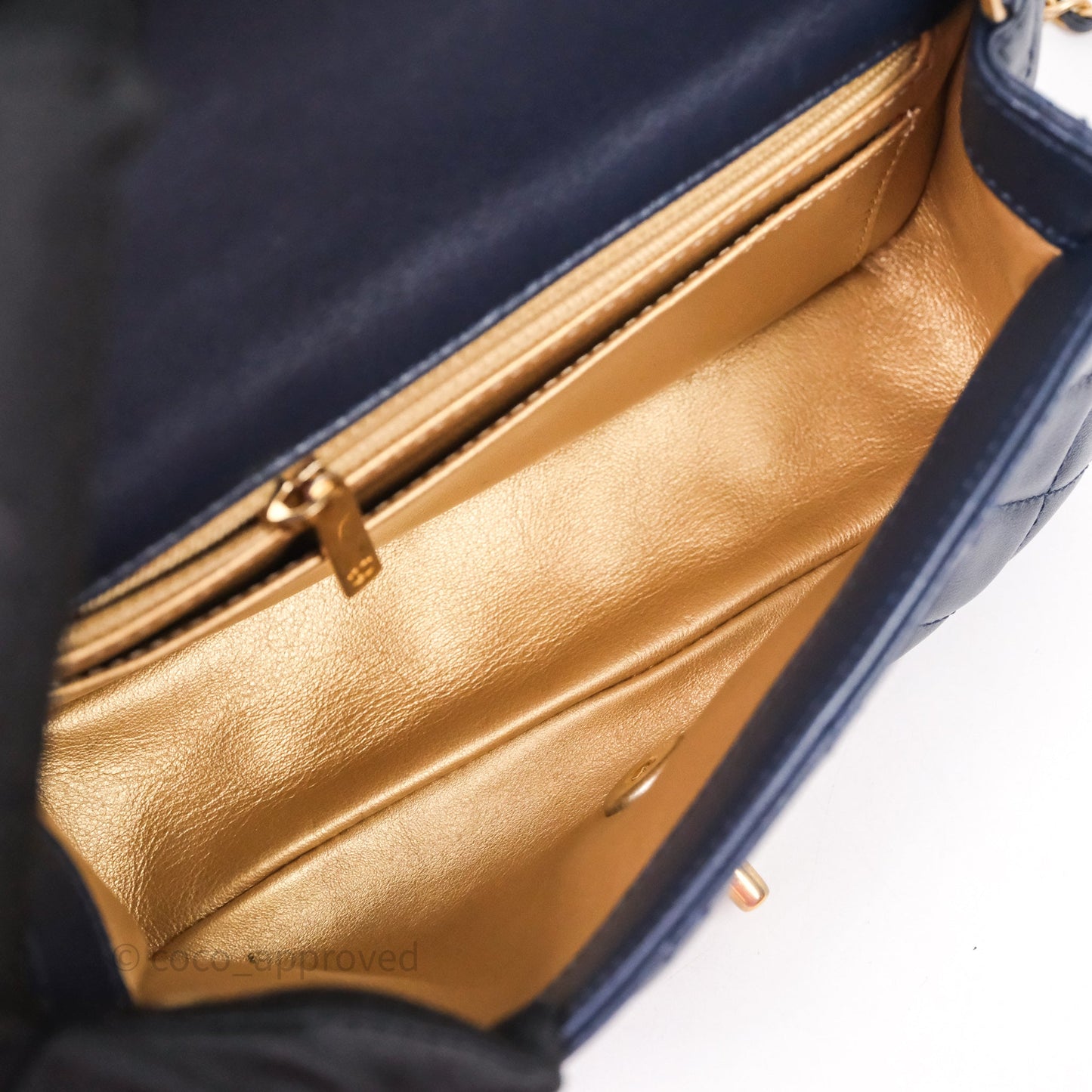 Chanel Mini Rectangular Pearl Crush Navy Lambskin Aged Gold Hardware