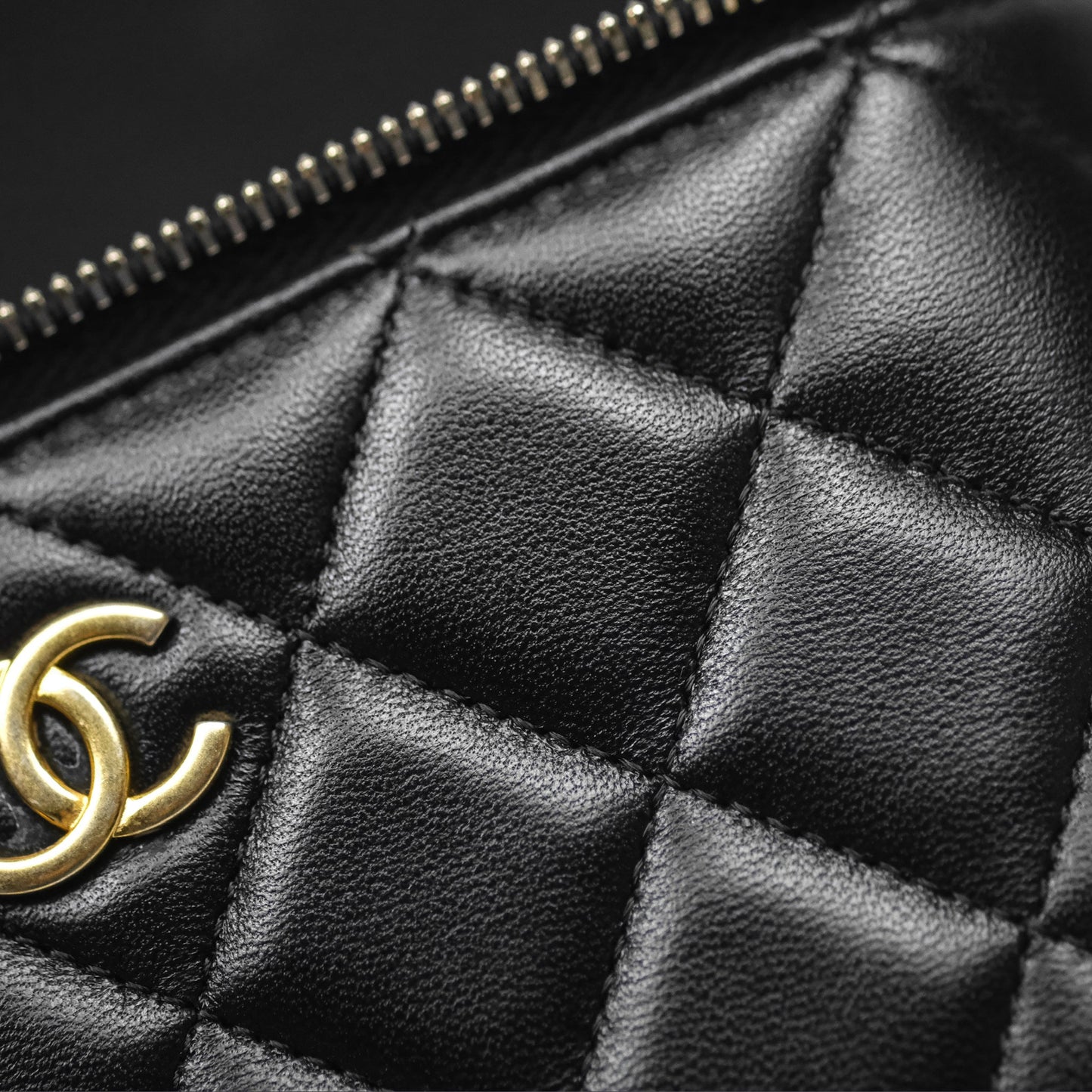 Chanel Vanity Rectangular Top Handle Black Lambskin Aged Gold Hardware