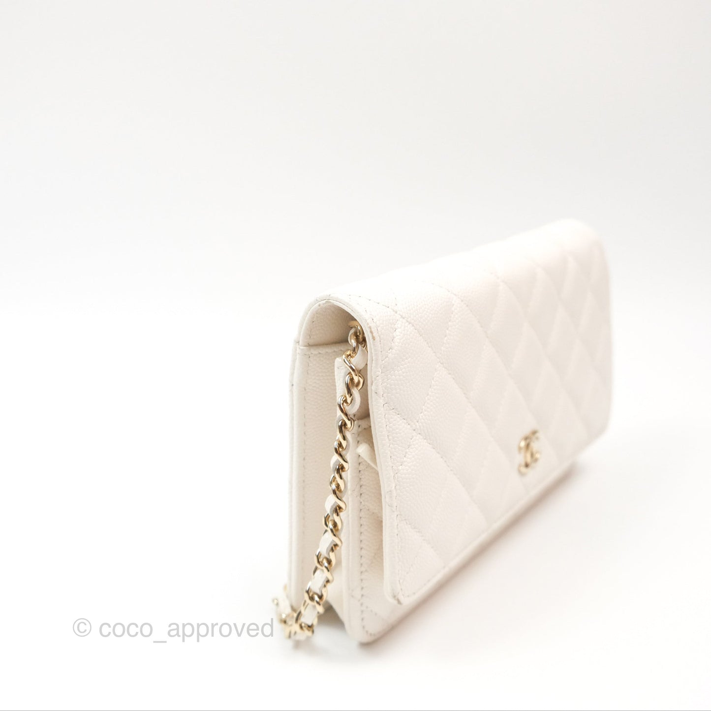 Chanel Quilted Wallet On Chain WOC With Charms White Caviar Gold Hardware