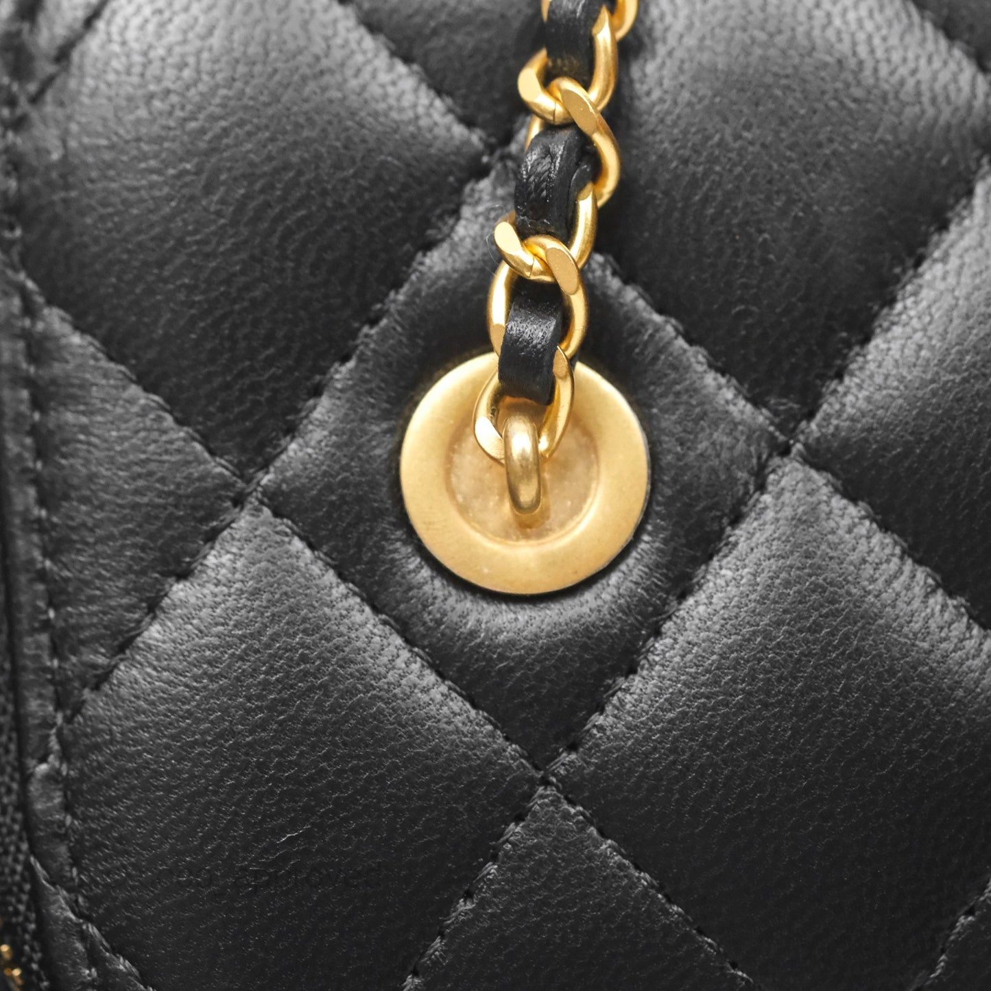 Chanel Vanity with COCO Heart Chain Black Lambskin Aged Gold Hardware