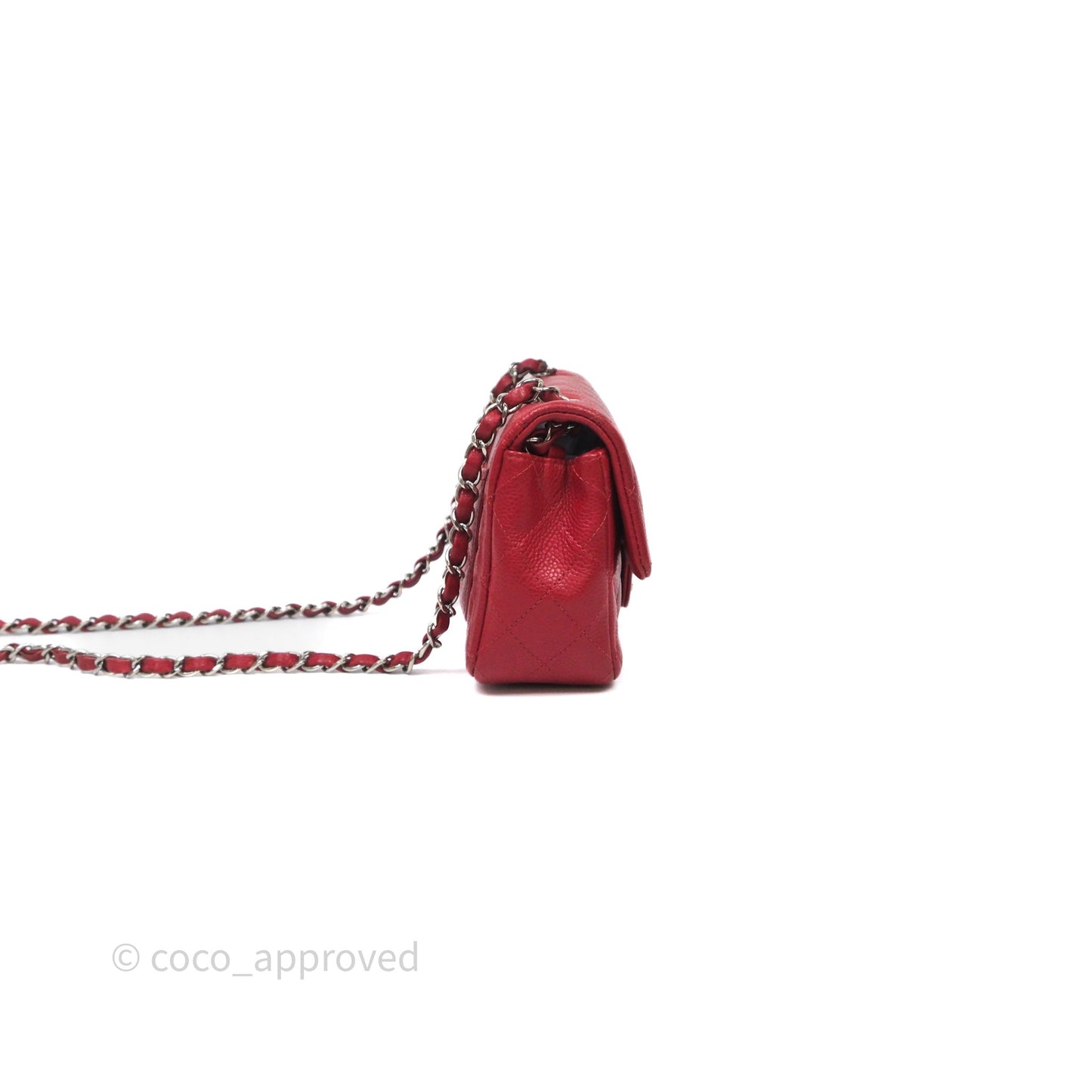 Chanel Quilted Mini Rectangular Flap Red Caviar Silver Hardware