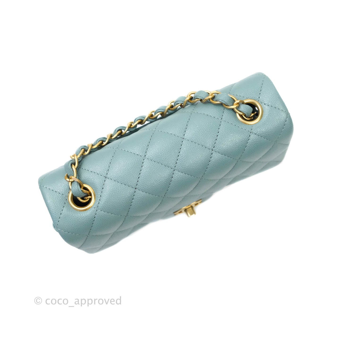 Chanel Quilted Mini Rectangular Iridescent Blue Caviar Aged Gold Hardware 18C
