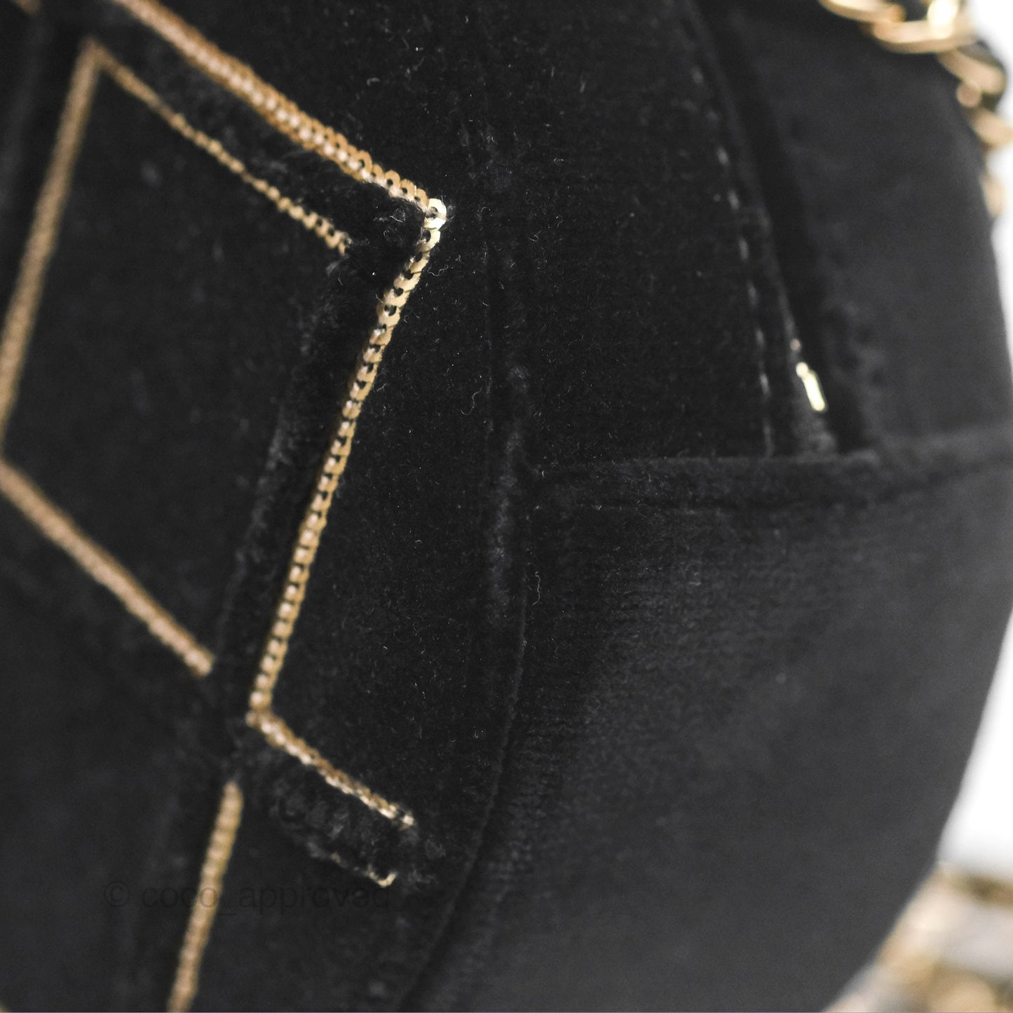 Chanel Quilted Round Clutch With Chain Black Velvet Gold Hardware
