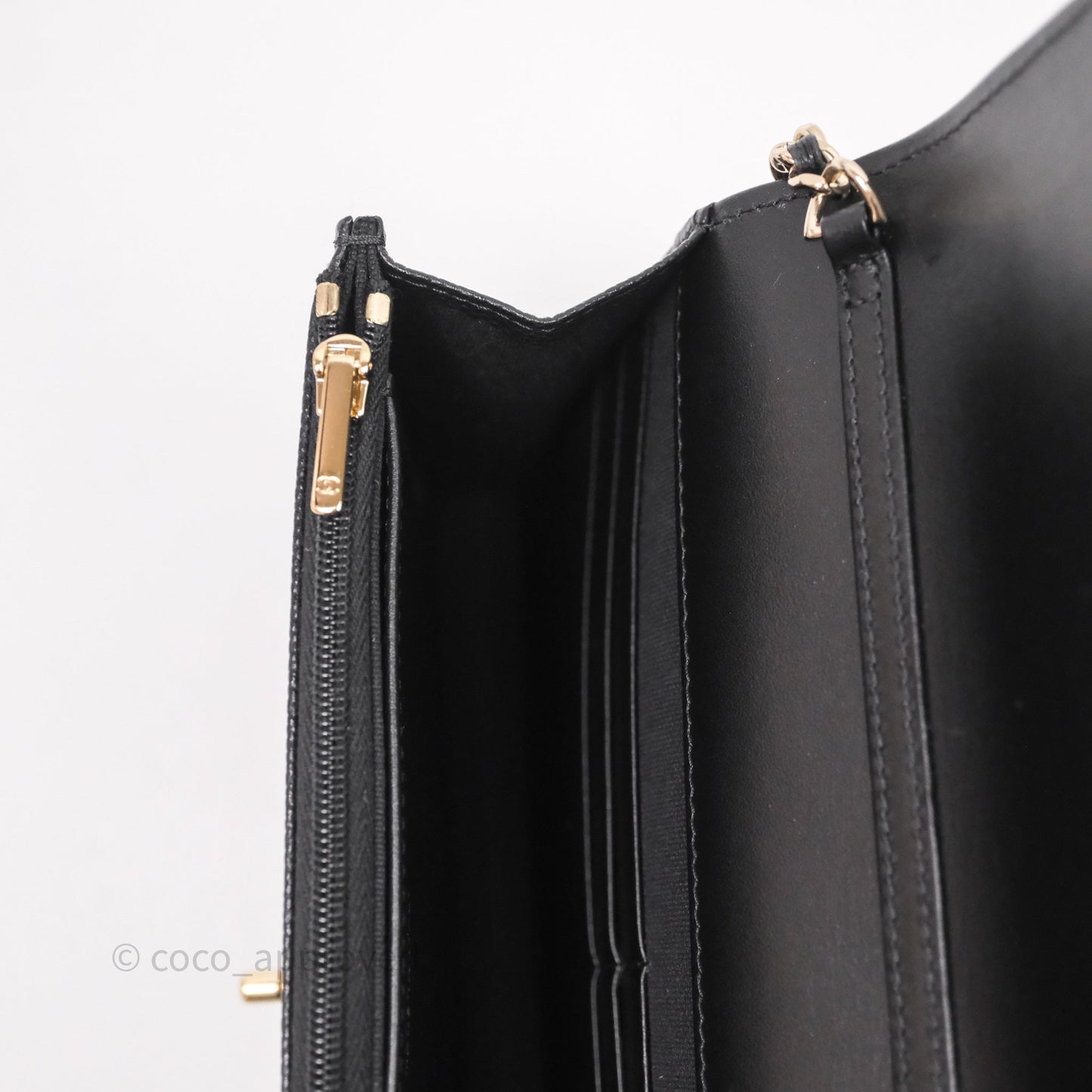 Chanel WOC With Ribbon Chain Black Caviar Gold Hardware