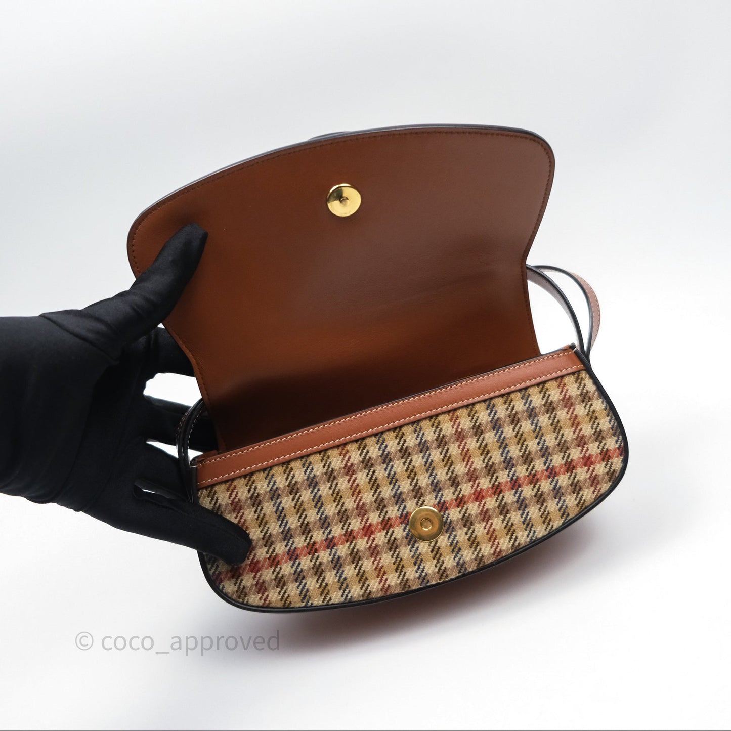 Celine Clutch on Strap in Tartan Textile and Natural Calfskin