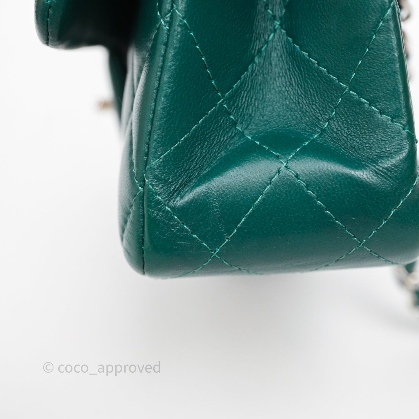 Chanel Medium Classic Flap Quilted Dark Green Lambskin Silver Hardware