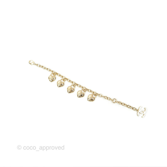Chanel CC Heart Padlock Charms Chain Bracelet Gold Tone 22B