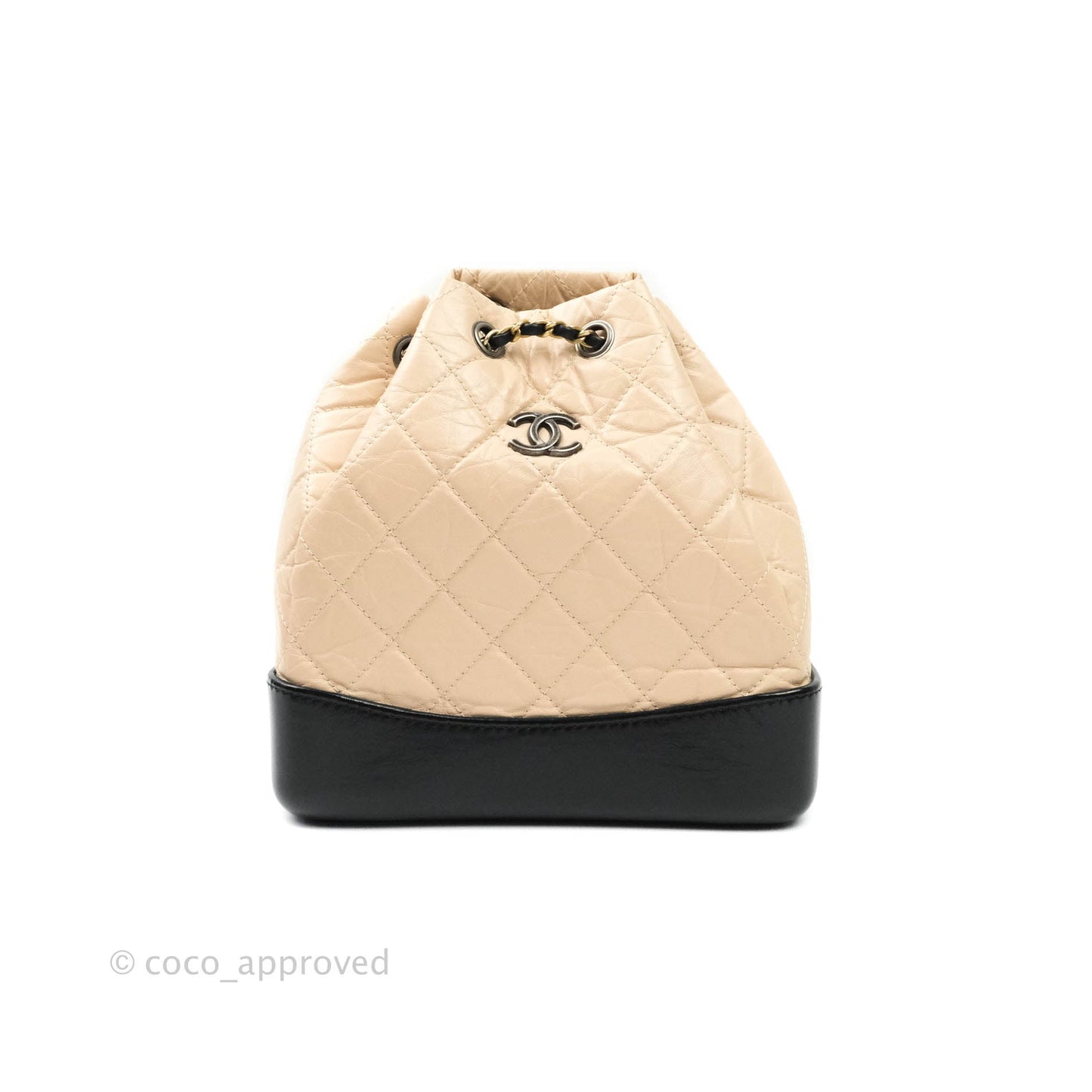 Chanel Gabrielle Backpack Black Aged Calfskin Small Beige Black