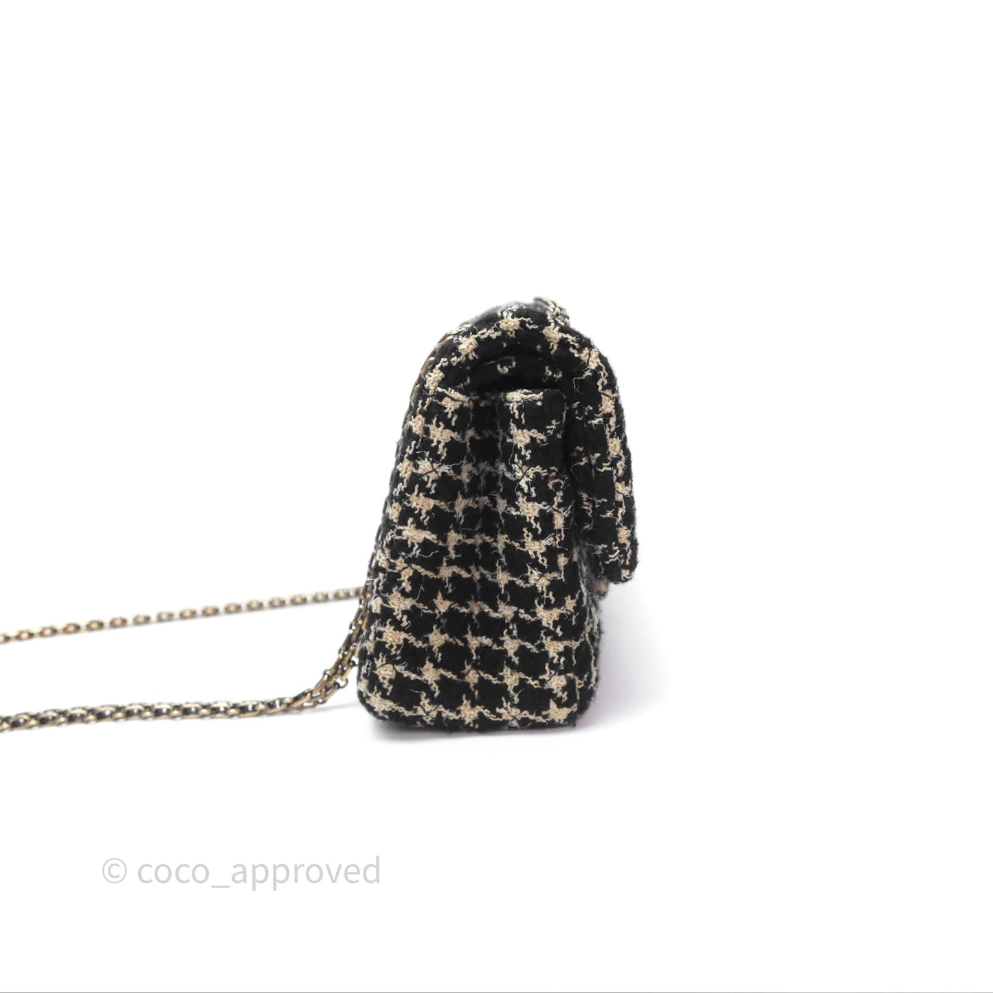 Chanel Reissue 225 Houndstooth Tweed Black Beige Aged Gold Hardware