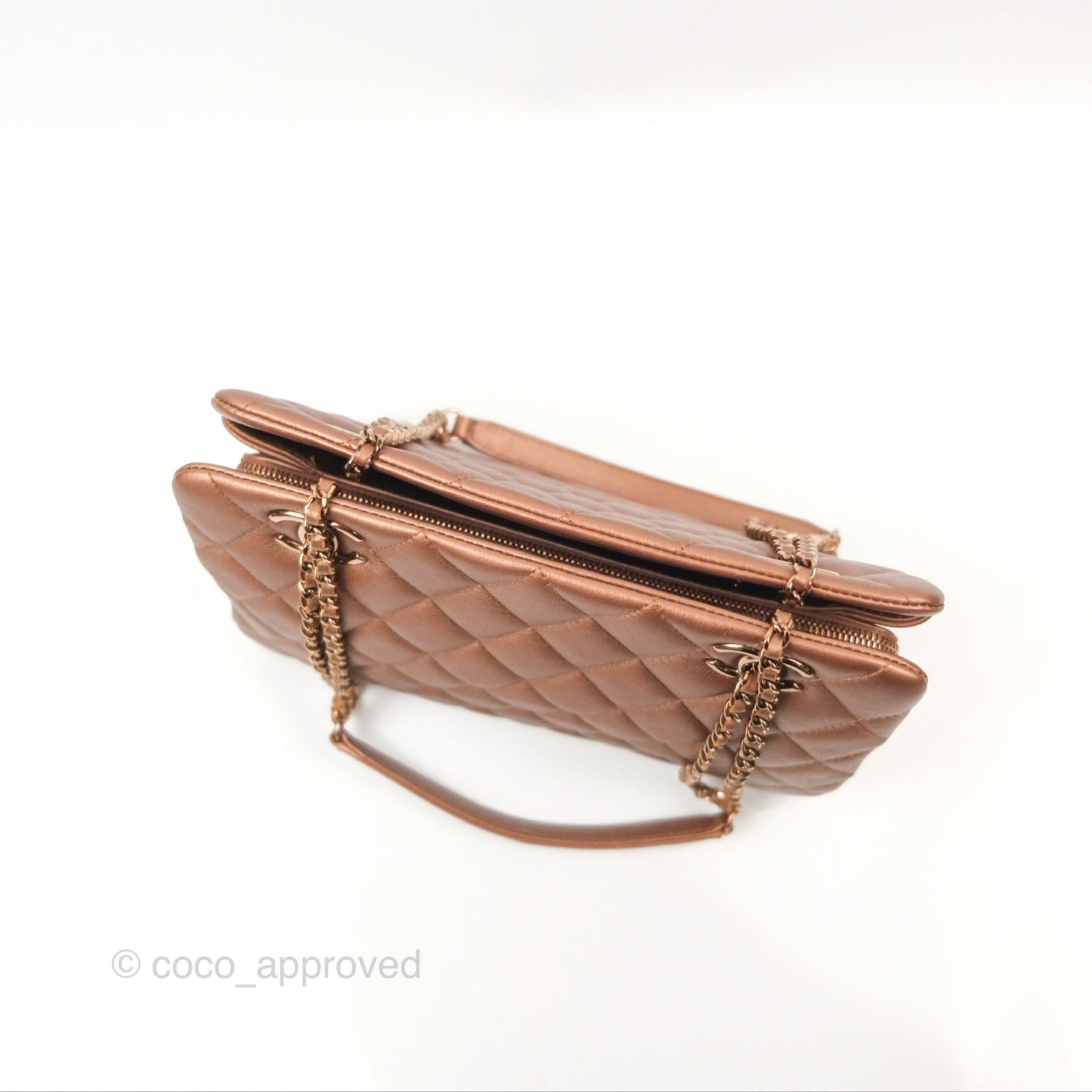 Chanel Quilted Small CC Eyelet Tote Copper Iridescent Goatskin Rose Gold