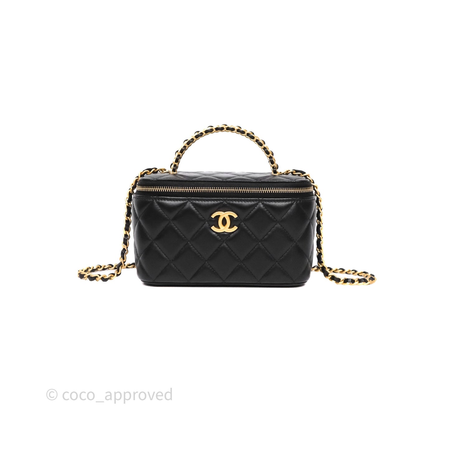 Chanel Top Handle Vanity Rectangular Black Lambskin Aged Gold Hardware