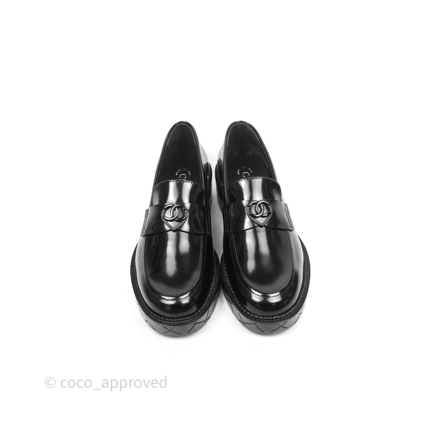 Chanel Shiny Calfskin So Black CC Mocassin Loafers Size 38.5