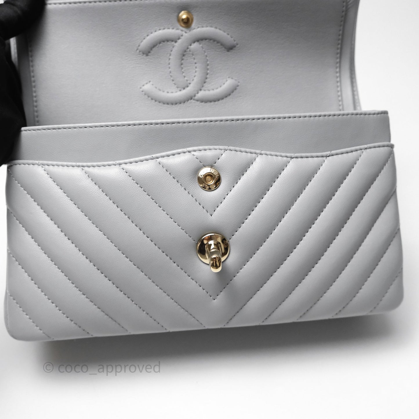 Chanel Classic Small Flap Chevron Grey Lambskin Gold Hardware