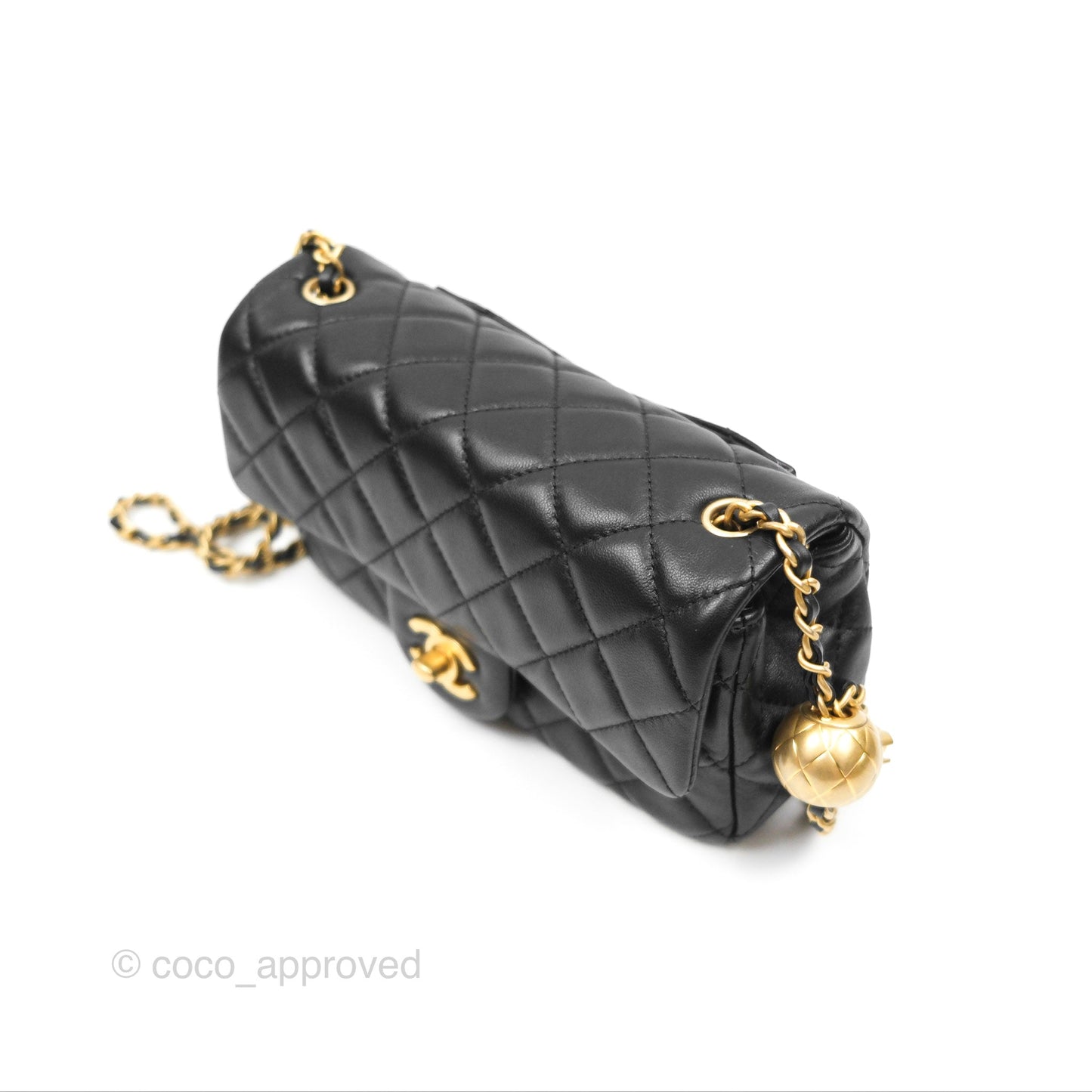 Chanel Pearl Crush Mini Rectangular Quilted Black Lambskin Aged Gold Hardware