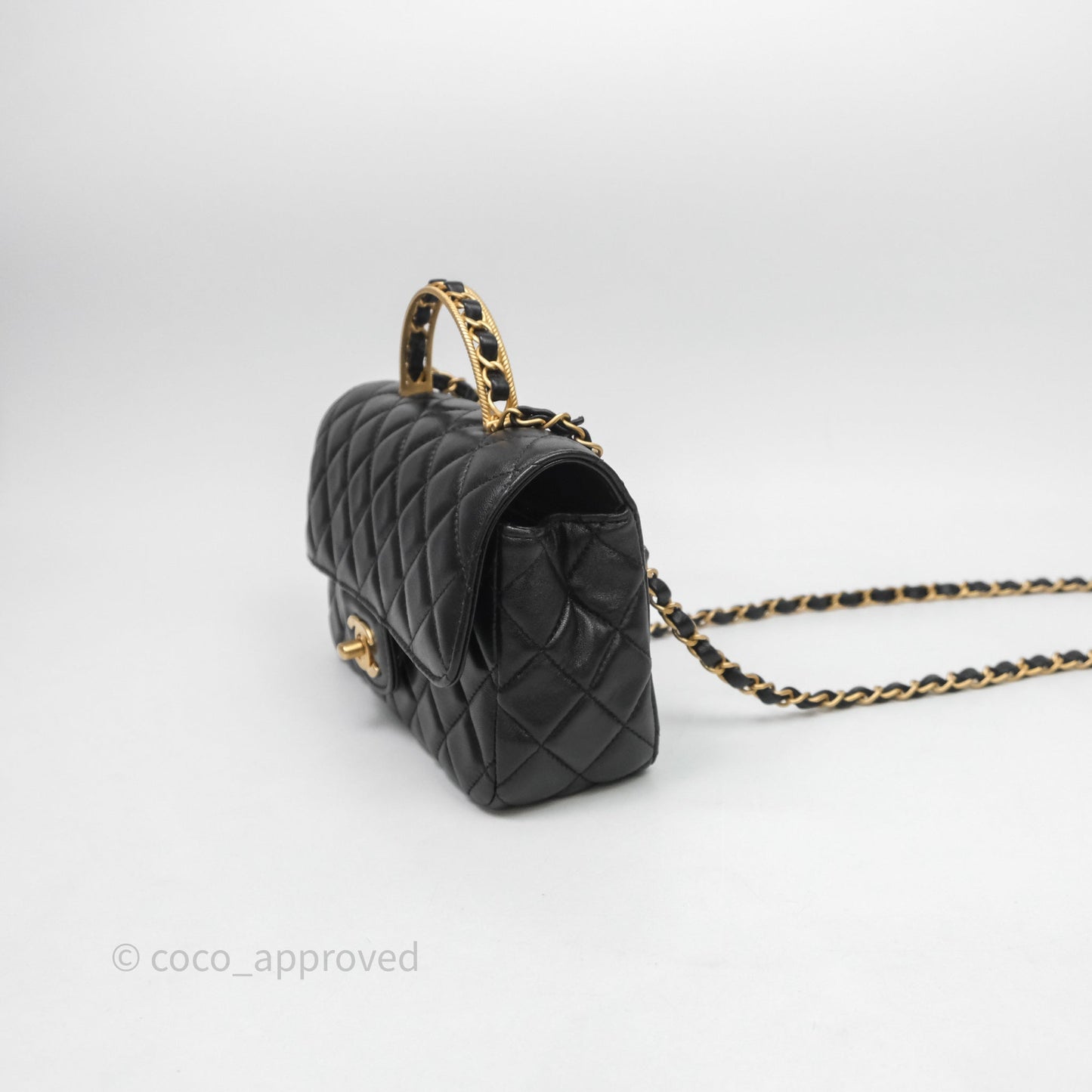 Chanel Top Handle Mini Rectangular Flap Bag Black Lambskin Aged Gold Hardware