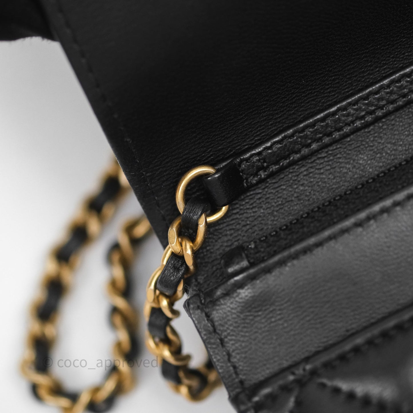 Chanel Quilted Pearl Crush Wallet on Chain WOC Black Lambskin Aged Gold Hardware