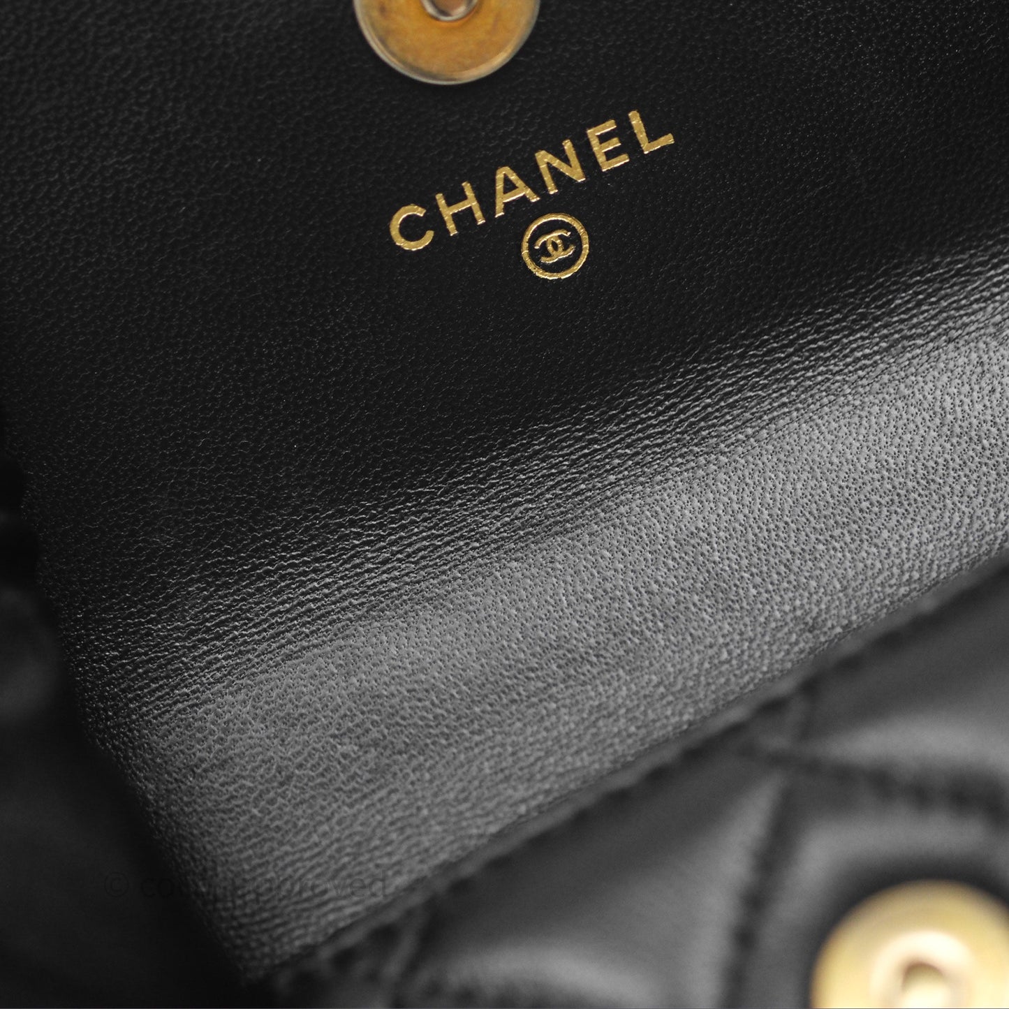 Chanel Mini Clutch With Chain Camellia Adjustable Black Lambskin Aged Gold Hardware