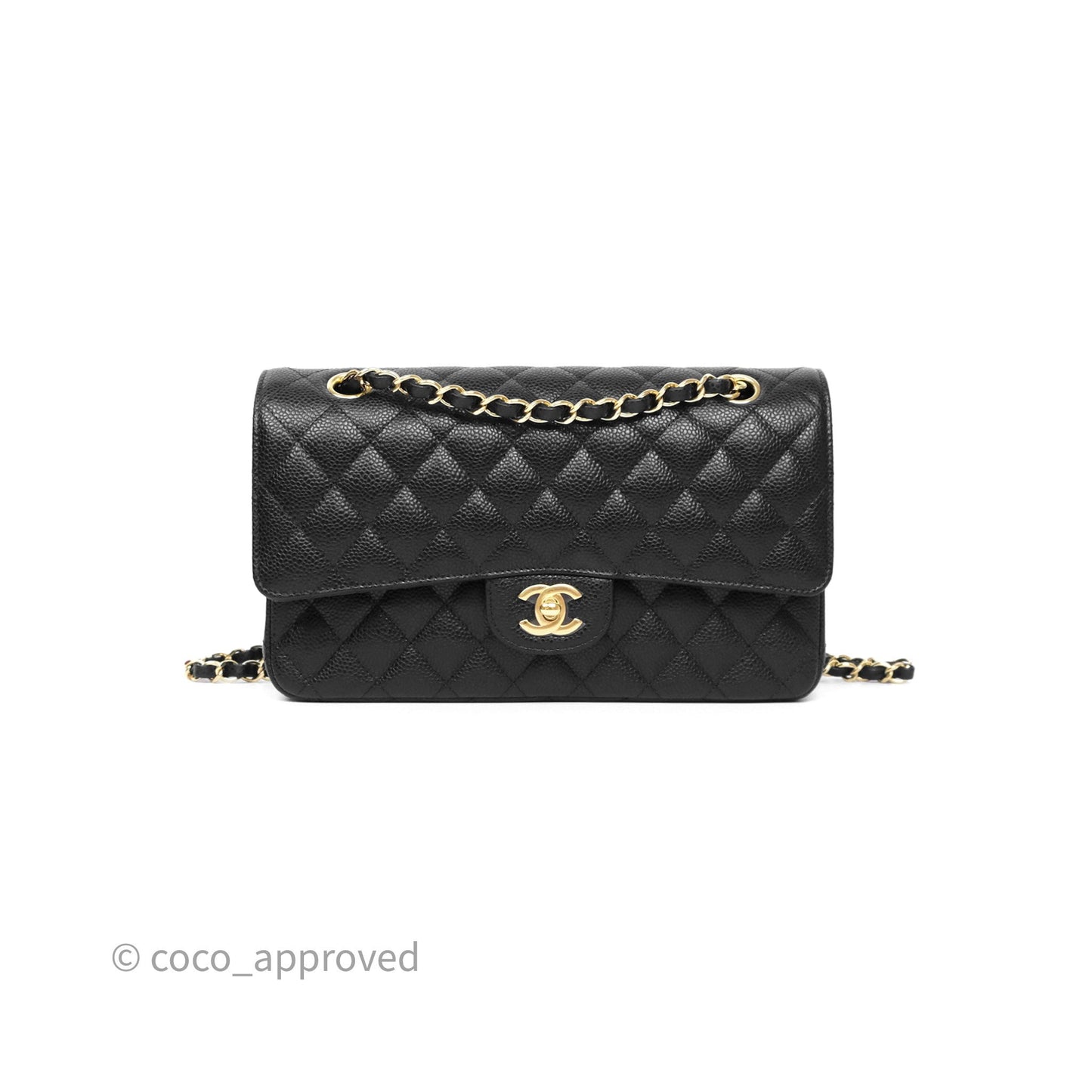 Chanel M/L Medium Classic Flap Quilted Black Caviar Gold Hardware