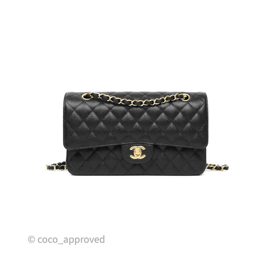 Chanel M/L Medium Classic Flap Quilted Black Caviar Gold Hardware