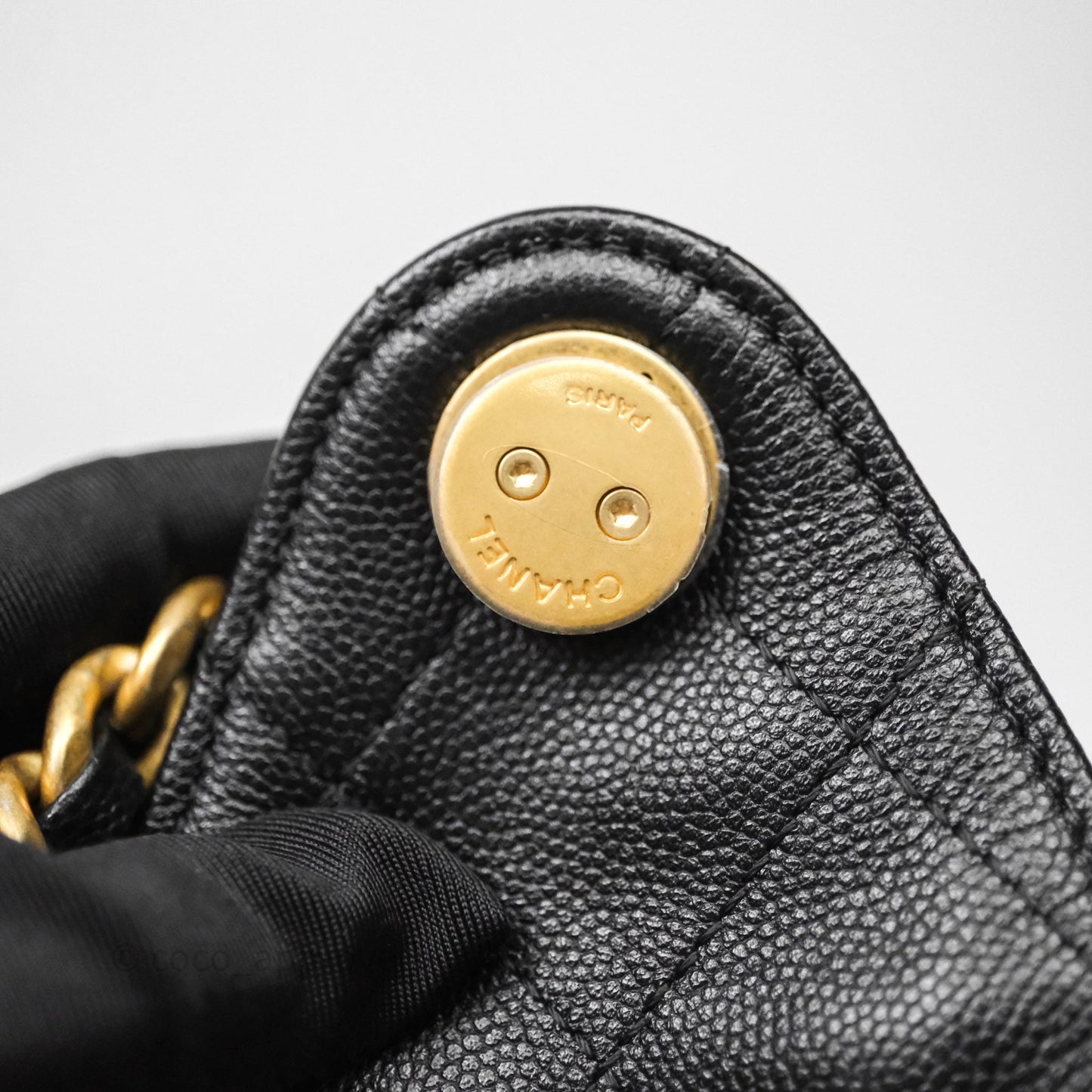 Chanel 25 Small Bag Black Caviar Aged Gold Hardware