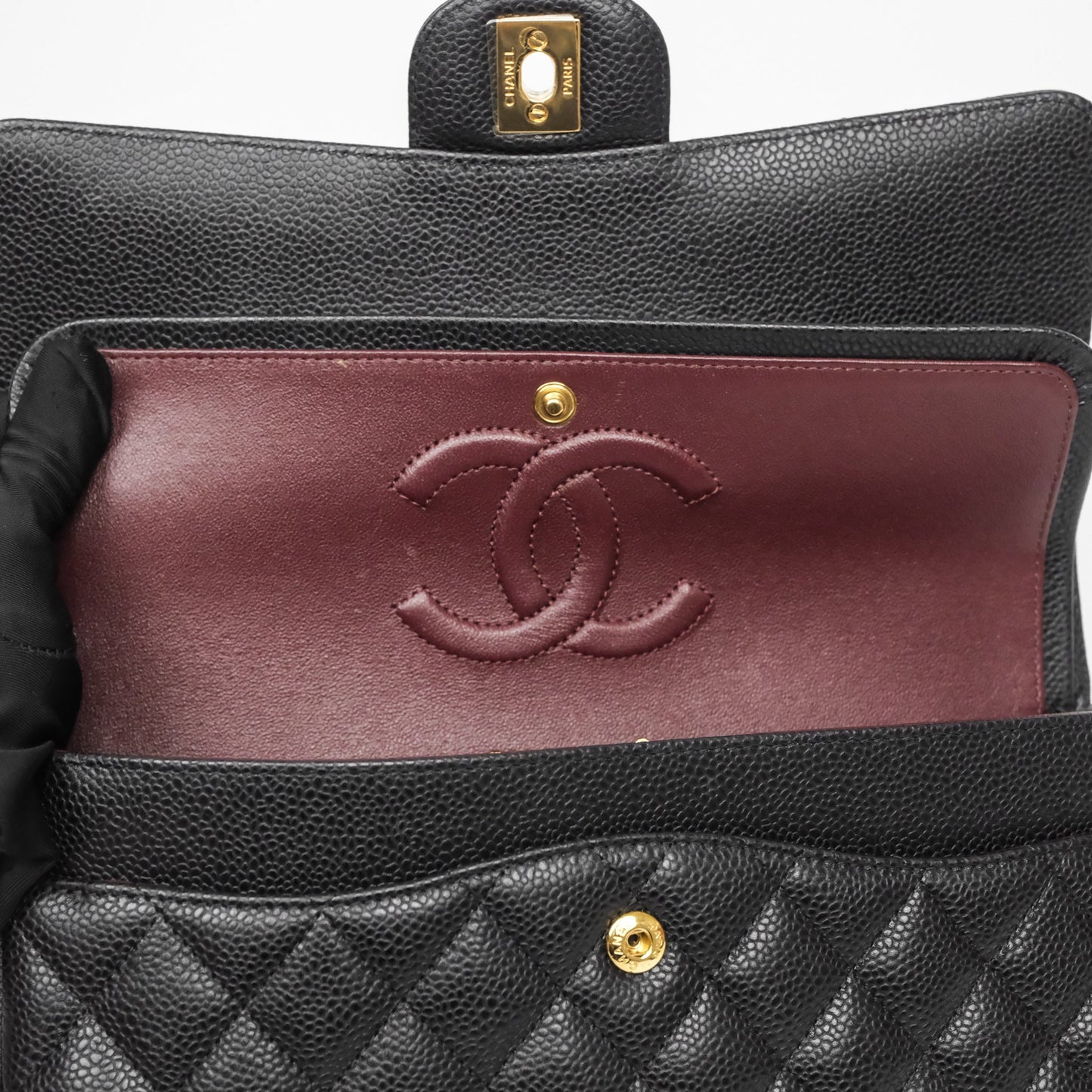 Chanel Classic M/L Medium Flap Quilted Black Caviar Gold Hardware