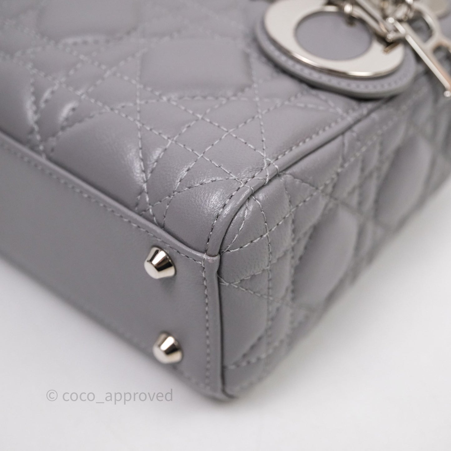 Christian Dior Mini Lady Dior Lambskin Cannage Grey Silver Hardware