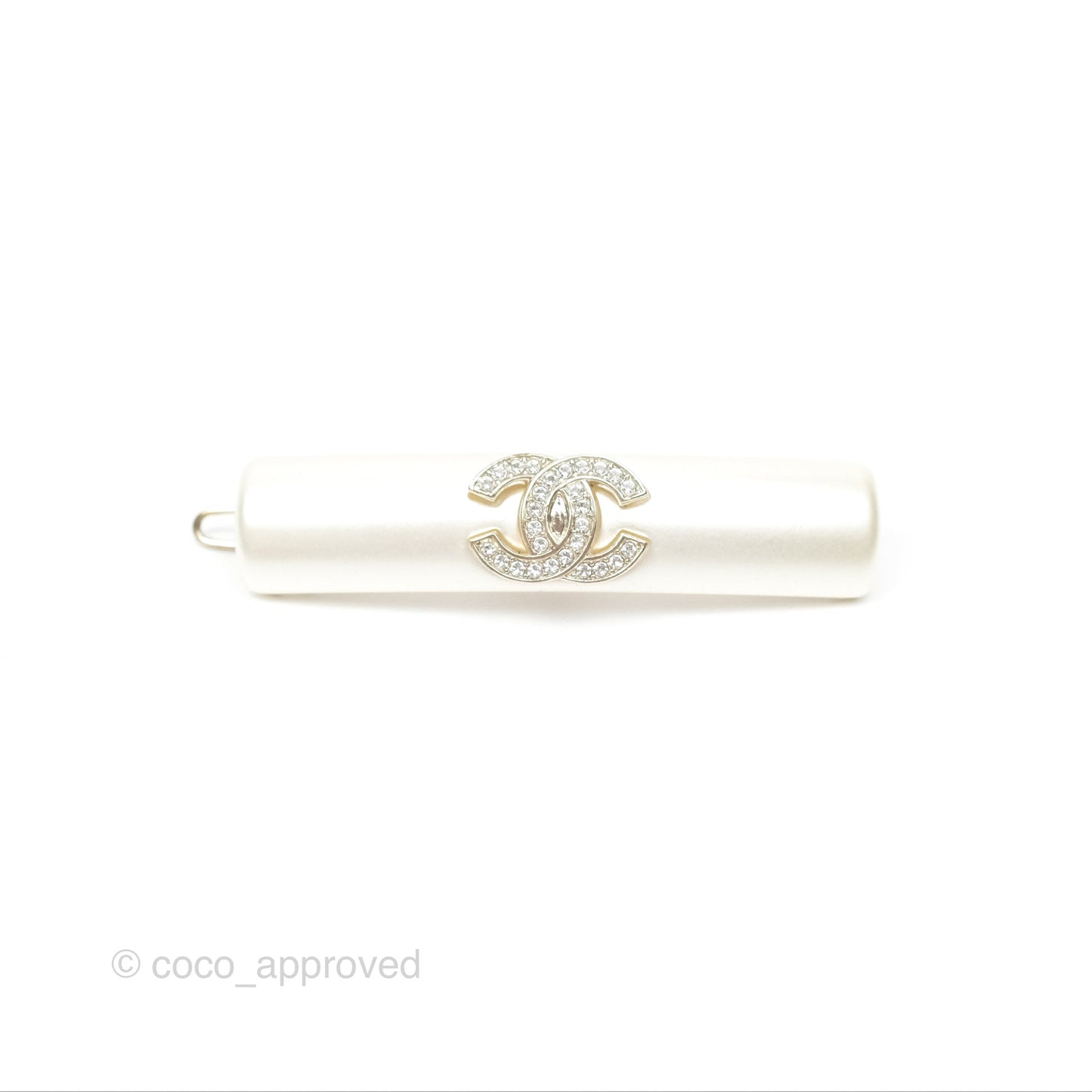 Chanel Crystal CC Pearl Hair Clip Gold Tone 21B