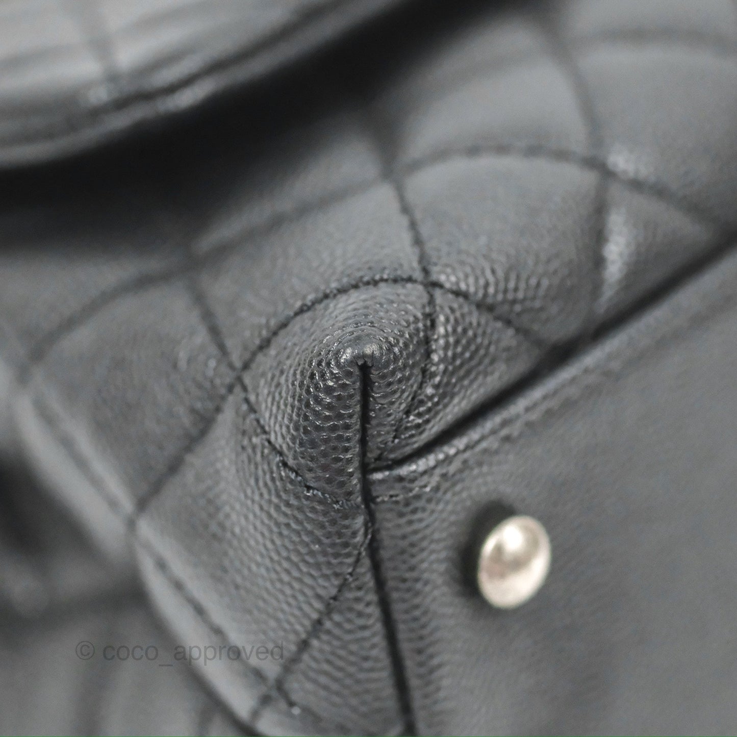 Chanel Small Coco Handle Quilted Black Caviar Ruthenium Hardware Olive Lizard Handle