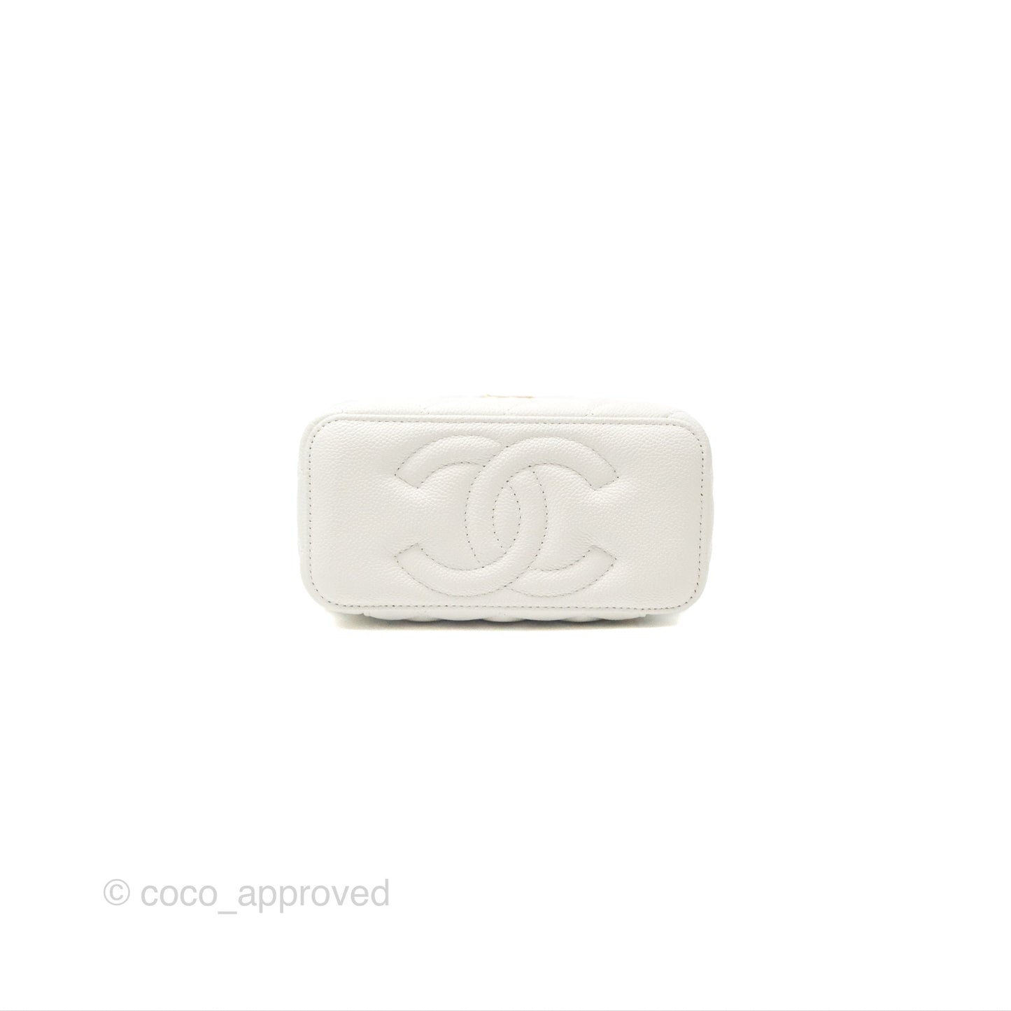 Chanel Vanity with Heart Adjustable Chain White Caviar Aged Gold Hardware