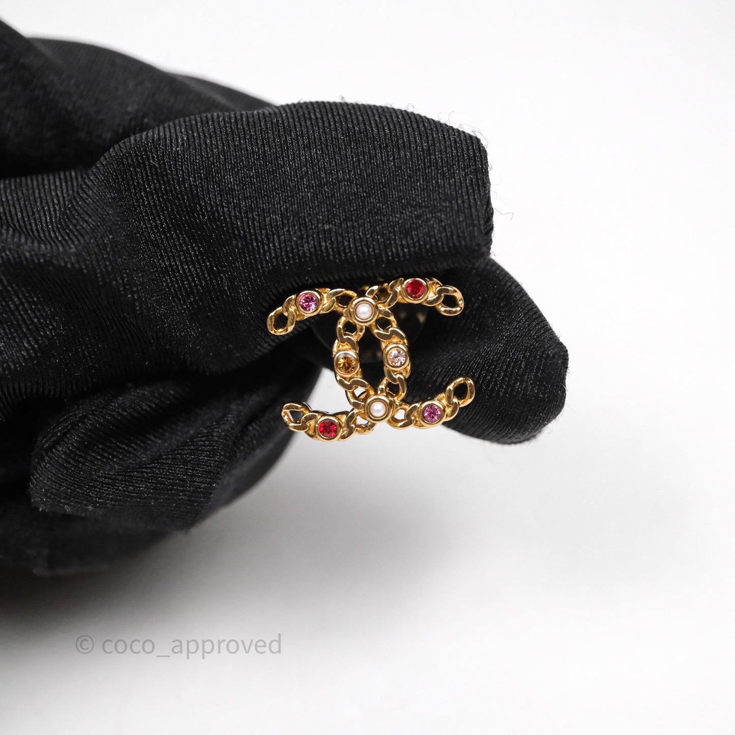 Chanel CC Crystal Pearl Earrings Gold Tone 21P