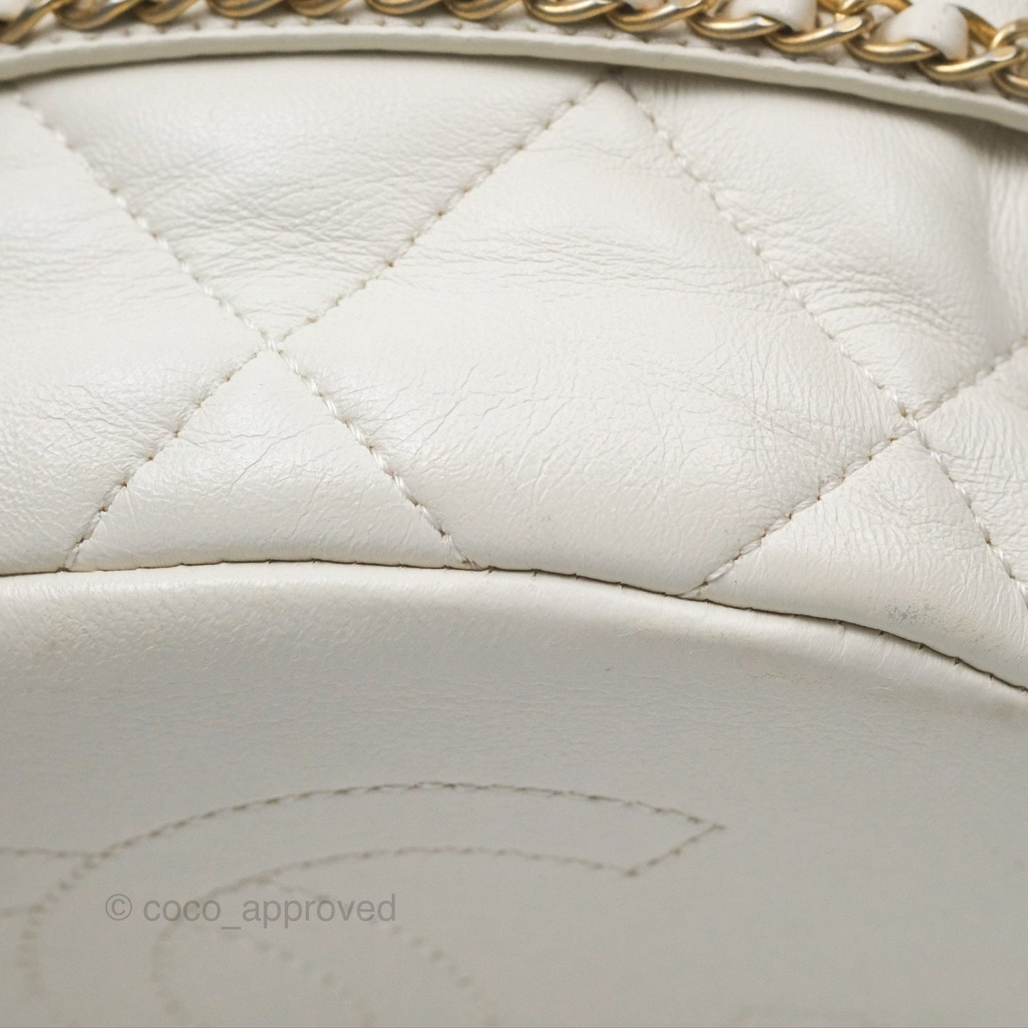 Chanel Quilted Drawstring Bucket Bag Ivory Lambskin Aged Gold Hardware