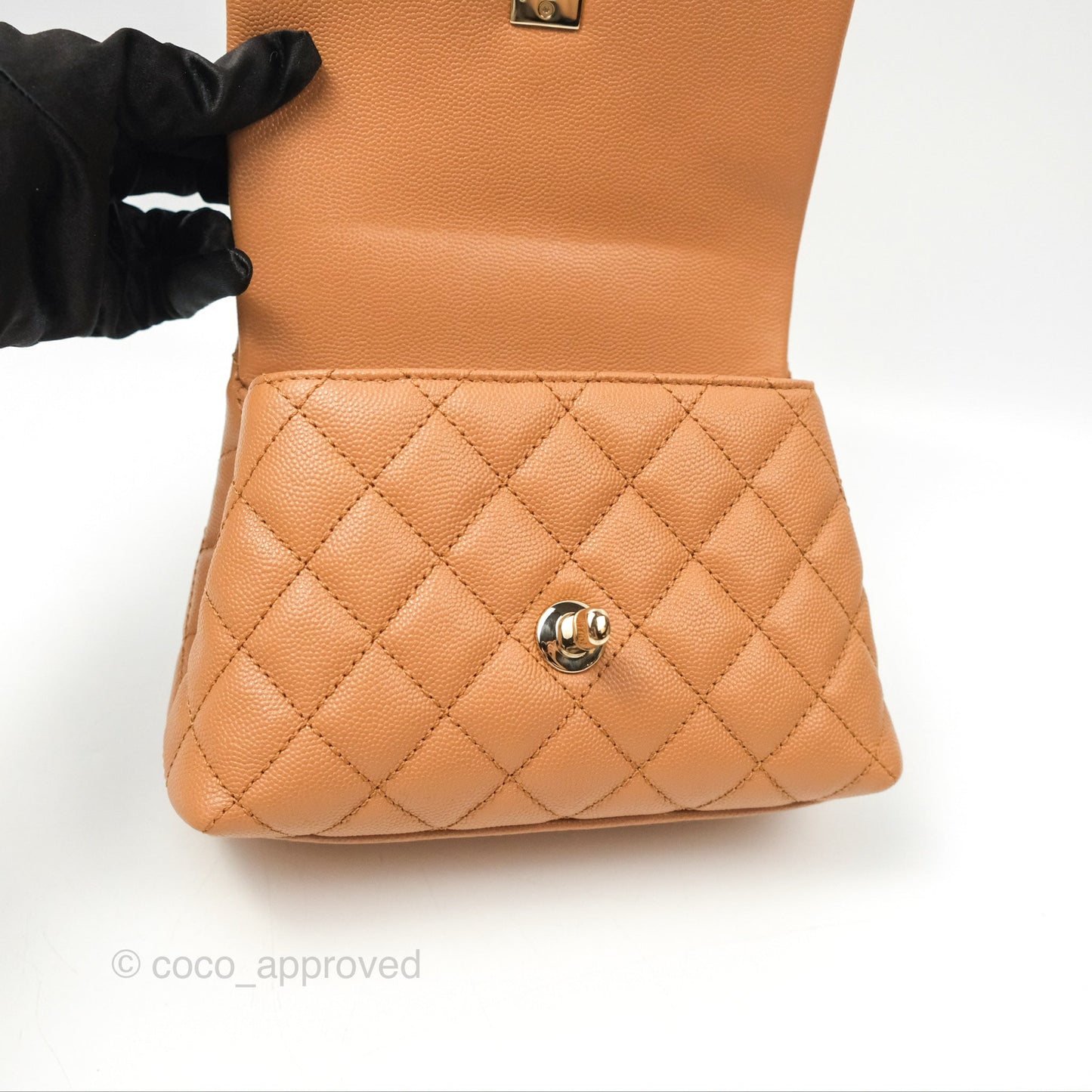 Chanel Mini Coco Handle Dark Beige Caviar Lizard Handle Gold Hardware