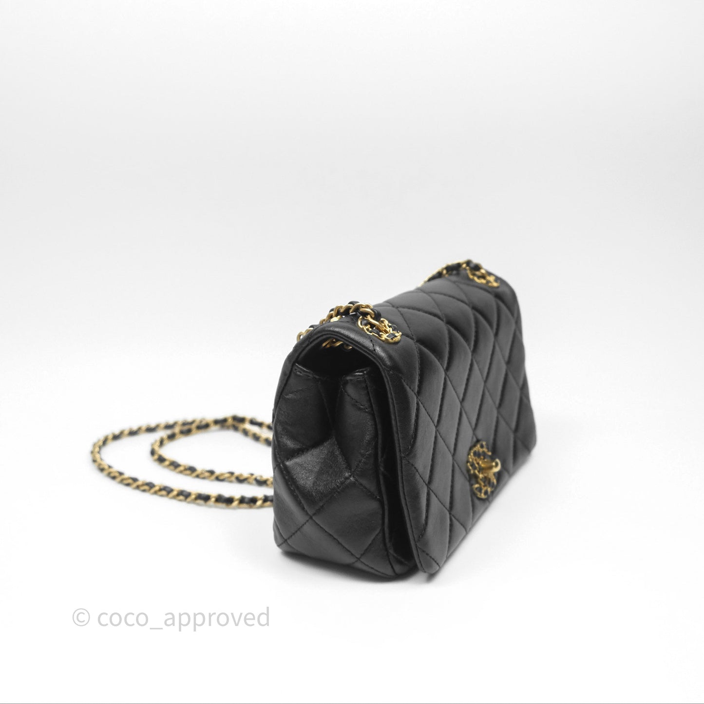 Chanel Flap Bag Black Lambskin Aged Gold Hardware 24P
