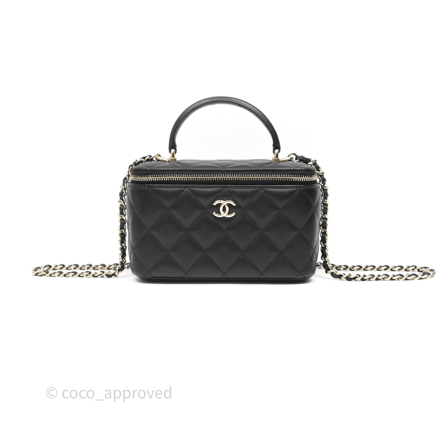 Chanel Classic Vanity Rectangular Top Handle With Chain Black Lambskin Gold Hardware