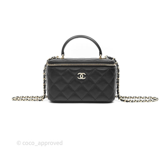 Chanel Classic Vanity Rectangular Top Handle With Chain Black Lambskin Gold Hardware