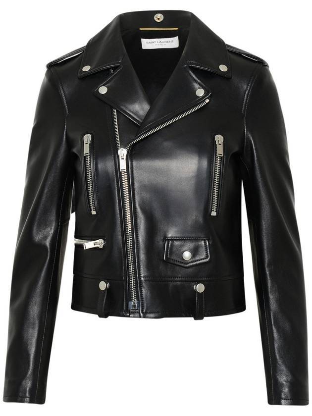 Luxury Saint Laurent Classic Lambskin Biker Jacket Black