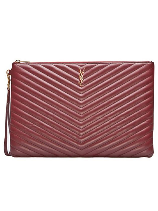Luxury Saint Laurent Matelasse Leather Document Holder Wine