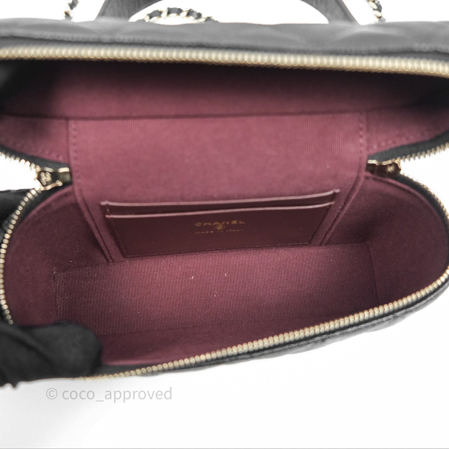 Chanel Quilted Top Handle Vanity with Chain Black Caviar Gold Hardware