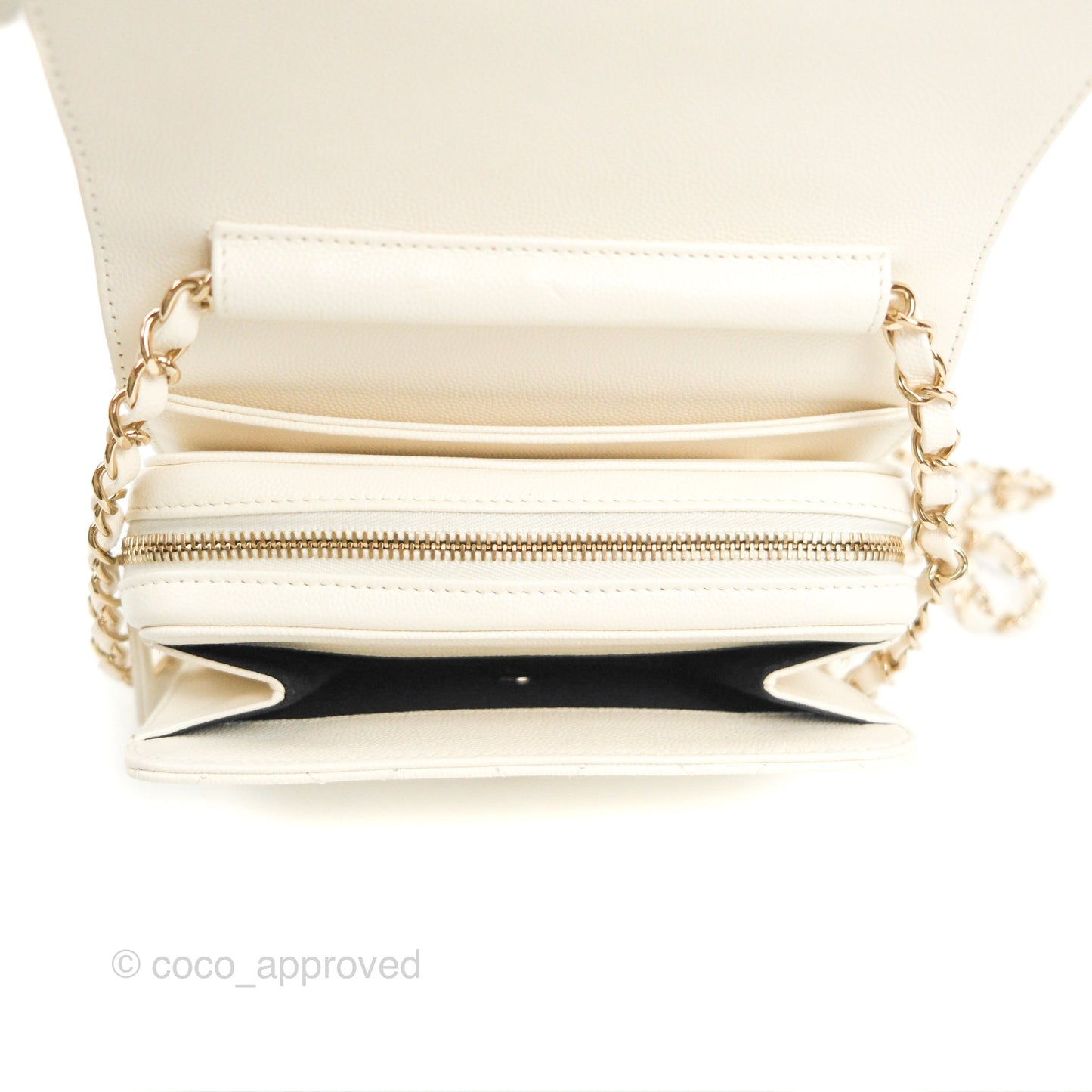 Chanel Quilted Small Like The Wallet Flap Ivory White Caviar Light Gold Hardware 22C