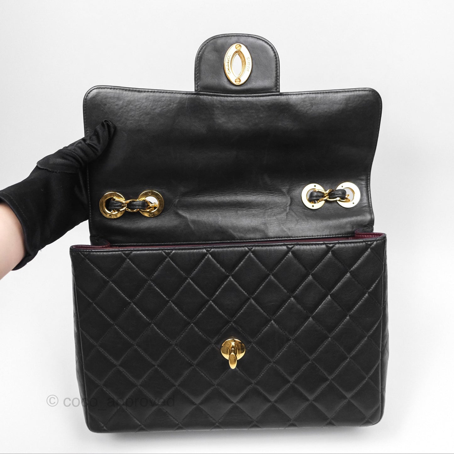 Chanel Vintage Jumbo Single Flap Black Lambskin 24K Gold Hardware