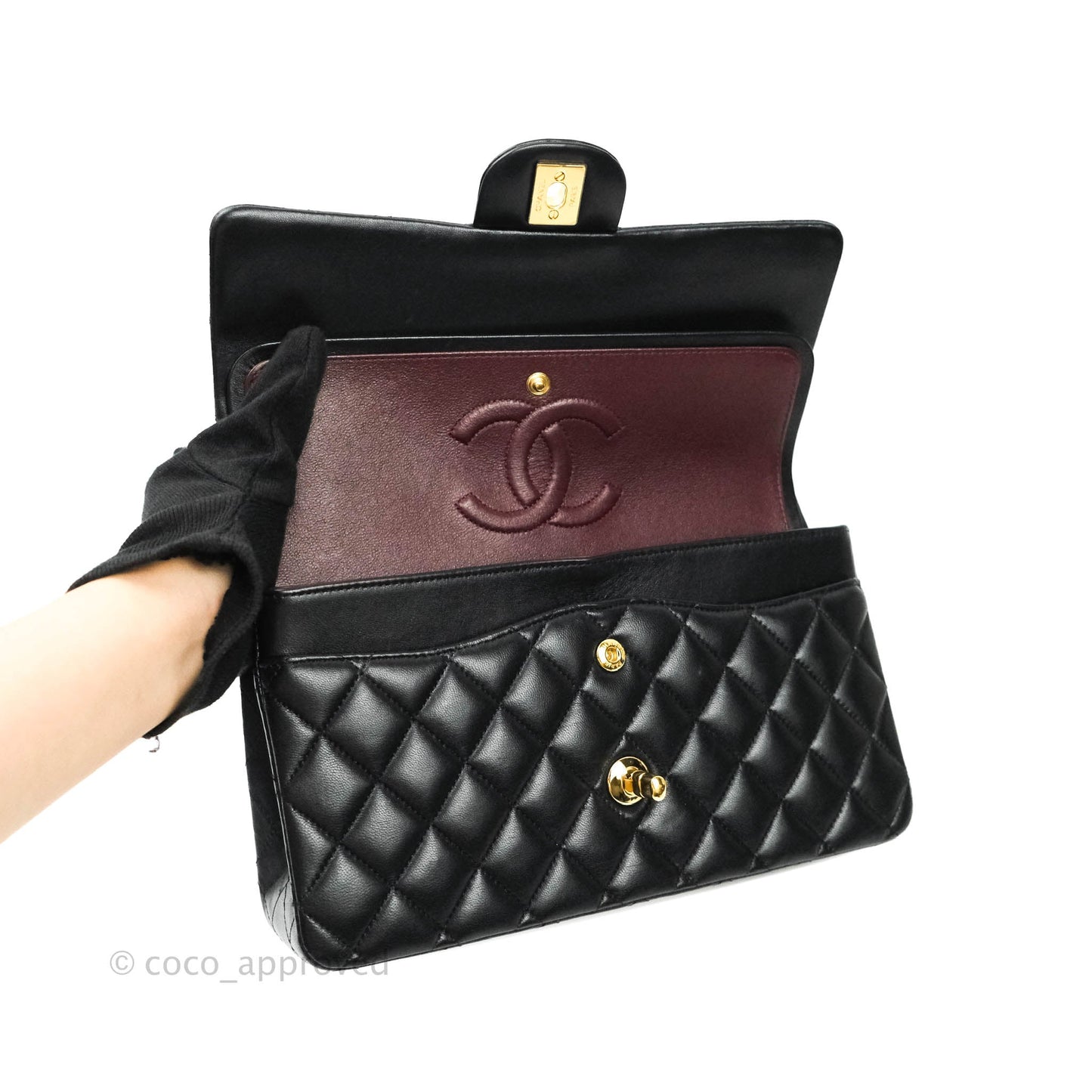 Chanel Classic M/L Medium Double Flap Black Lambskin Gold Hardware