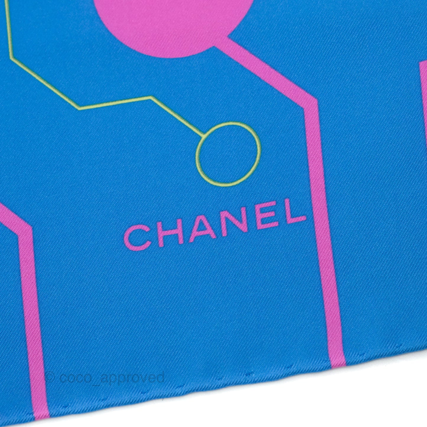 Chanel CC Square Silk Scarf Blue/Pink/Yellow