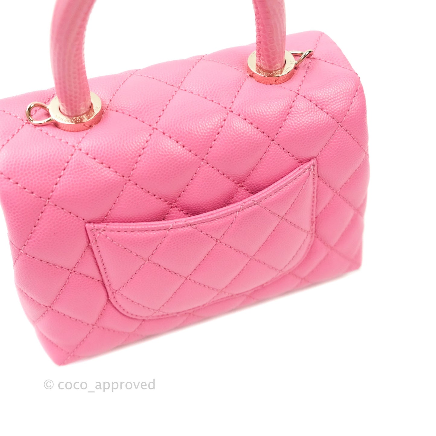 Chanel Extra Mini Coco Handle Quilted Pink Caviar Lizard Embossed Handle Gold Hardware