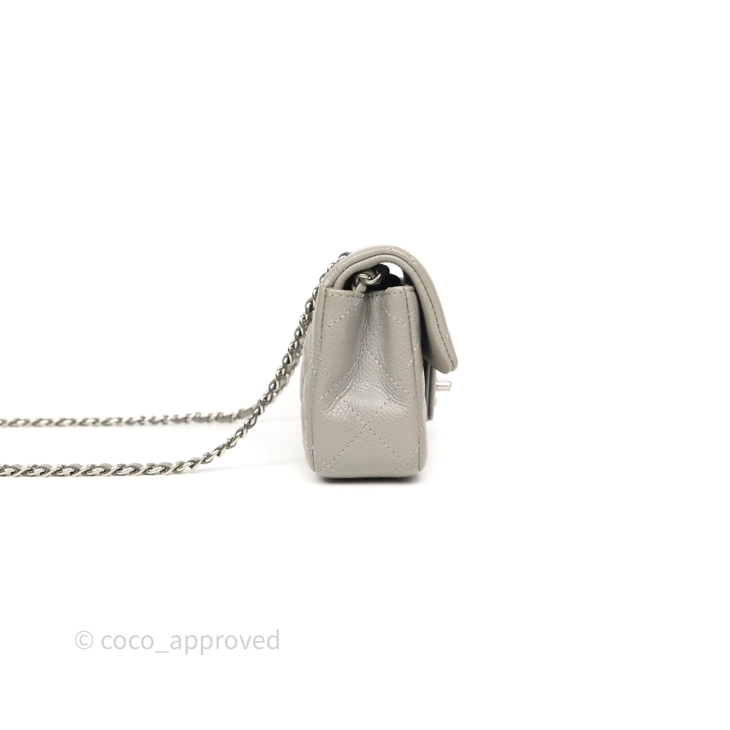 Chanel Extra Mini Rectangular Flap Quilted Light Grey Caviar Silver Hardware